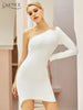 Adyce 2023 Winter White One Shoulder Long Sleeve Bodycon Bandage Dress Sexy Women Mini Club Celebrity Runway Party Dress