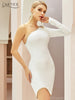 Adyce 2023 Winter White One Shoulder Long Sleeve Bodycon Bandage Dress Sexy Women Mini Club Celebrity Runway Party Dress