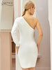 Adyce 2023 Winter White One Shoulder Long Sleeve Bodycon Bandage Dress Sexy Women Mini Club Celebrity Runway Party Dress