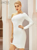 Adyce 2023 Winter White One Shoulder Long Sleeve Bodycon Bandage Dress Sexy Women Mini Club Celebrity Runway Party Dress