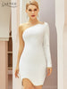 Adyce 2023 Winter White One Shoulder Long Sleeve Bodycon Bandage Dress Sexy Women Mini Club Celebrity Runway Party Dress