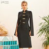 Adyce 2023 Winter Women Black Long Cloak Sleeve Bandage Dress Sexy Midi Blue Celebrity Runway Party Bodycon Club Dresses
