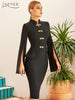 Adyce 2023 Winter Women Black Long Cloak Sleeve Bandage Dress Sexy Midi Blue Celebrity Runway Party Bodycon Club Dresses