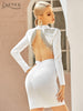 Adyce 2023 Winter Women Black Tassel Mini Club Bodycon Bandage Dress Sexy Backless Long Sleeve Celebrity Evening Party Dress