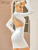 Adyce 2023 Winter Women Black Tassel Mini Club Bodycon Bandage Dress Sexy Backless Long Sleeve Celebrity Evening Party Dress