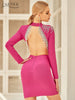 Adyce 2023 Winter Women Black Tassel Mini Club Bodycon Bandage Dress Sexy Backless Long Sleeve Celebrity Evening Party Dress