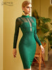 Adyce 2023 Winter Women Green Long Sleeve Bandage Dress Sexy Lace Hollow Out Midi Club Celebrity Evening Runway Party Dress