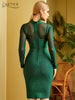 Adyce 2023 Winter Women Green Long Sleeve Bandage Dress Sexy Lace Hollow Out Midi Club Celebrity Evening Runway Party Dress