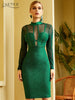 Adyce 2023 Winter Women Green Long Sleeve Bandage Dress Sexy Lace Hollow Out Midi Club Celebrity Evening Runway Party Dress
