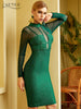 Adyce 2023 Winter Women Green Long Sleeve Bandage Dress Sexy Lace Hollow Out Midi Club Celebrity Evening Runway Party Dress