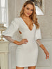 Adyce 2023 Winter Women Long Lantern Sleeve V Neck White Bodycon Bandage Dress Sexy Lace Mini Celebrity Runway Party Dresses