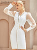 Adyce 2023 Winter Women White Lace Bodycon Bandage Dress Sexy V Neck Long Sleeve Button Evening Celebrity Club Party Dresses
