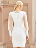 Adyce 2023 Winter Women White Lace Bodycon Bandage Dress Sexy V Neck Long Sleeve Button Evening Celebrity Club Party Dresses