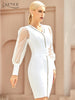 Adyce 2023 Winter Women White Lace Bodycon Bandage Dress Sexy V Neck Long Sleeve Button Evening Celebrity Club Party Dresses