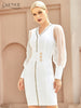Adyce 2023 Winter Women White Lace Bodycon Bandage Dress Sexy V Neck Long Sleeve Button Evening Celebrity Club Party Dresses