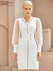 Adyce 2023 Winter Women White Lace Bodycon Bandage Dress Sexy V Neck Long Sleeve Button Evening Celebrity Club Party Dresses