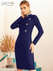 Adyce 2023 Winter Women's Long Sleeve Bandege Dress Sexy Buttons Celebrity Evening Runway Party Club Bodycon Dresses
