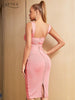 Adyce 2023 Women Bandage 2 Two Pieces Sets Sexy Tank Sleeveless Tops & Midi Skirts Buttons Pink Elegant Club Party Lady Sets