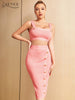 Adyce 2023 Women Bandage 2 Two Pieces Sets Sexy Tank Sleeveless Tops & Midi Skirts Buttons Pink Elegant Club Party Lady Sets