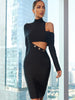 Adyce 2023 Women Long Sleeve Bandage Dress Sexy Cut Out Midi Turtleneck Buttons Evening Club Celebrity Party Dress Vestidos