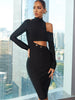 Adyce 2023 Women Long Sleeve Bandage Dress Sexy Cut Out Midi Turtleneck Buttons Evening Club Celebrity Party Dress Vestidos