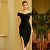 Adyce 2023 Women's Summer Off Shoulder Bandage Dress Sexy Short Sleeve Bodycon Club Celebrity Evening Runway Party Dress