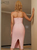 Adyce 2023 Summer Strapless Bodycon Bandage Dress For Women Sexy Sleeveless Diamonds Midi Club Evening Runway Party Female Dress