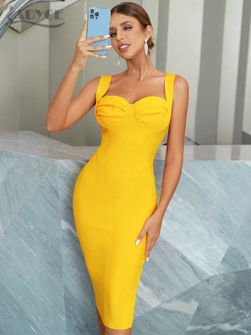 Adyce 2023 Summer Yellow Bodycon Bandage Dress Sexy Tank Sleeveless Draped Evening Club Midi Party Outwear Women Dress Vestidos