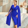Adyce Autumn Long Sleeve Women's Dress Sexy V Neck Midi Blue Night Club Evening Elegant Office Lady Party Dress Outfits