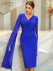 Adyce Autumn Long Sleeve Women's Dress Sexy V Neck Midi Blue Night Club Evening Elegant Office Lady Party Dress Outfits