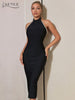 Adyce Black Beading Halter Sleeveless Women's Bandage Dress 2023 Summer Sexy Backless Bodycon Club Celebrity Evening Party Dress