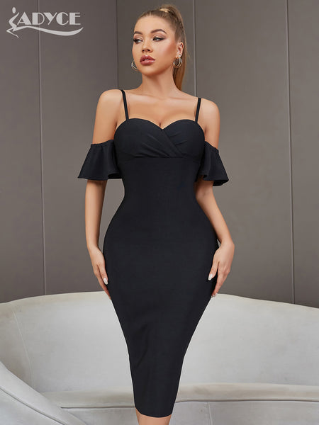 Adyce Black Midi Club Bodycon Bandage Dress Vestidos Women Sexy Off Shoulder Celebrity Evening Summer Party Lady Dresses