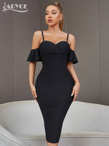 Adyce Black Midi Club Bodycon Bandage Dress Vestidos Women Sexy Off Shoulder Celebrity Evening Summer Party Lady Dresses