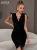 Adyce Black Ruched Women's Dress 2023 Summer Sexy Tank Sleeveless Deep V Neck Evening Club Celebrity Party Dress Vestido