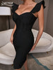 Adyce Black Ruffles Bandage Dress For Women 2023 Summer Sexy V Neck Midi Evening Celebrity Streetwear Club Runway Party Dresses
