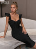 Adyce Black Ruffles Bandage Dress For Women 2023 Summer Sexy V Neck Midi Evening Celebrity Streetwear Club Runway Party Dresses