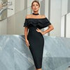 Adyce Black Ruffles Midi Bodycon Bandage Dress For Women Elegant Off Shoulder Summer Celebrity Party Evening Night Club Dresses