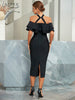 Adyce Black Ruffles Midi Bodycon Bandage Dress For Women Elegant Off Shoulder Summer Celebrity Party Evening Night Club Dresses