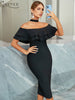 Adyce Black Ruffles Midi Bodycon Bandage Dress For Women Elegant Off Shoulder Summer Celebrity Party Evening Night Club Dresses