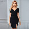 Adyce Black Short Sleeve Bandage Dress For Women Sexy V Neck Belt Bodycon Summer 2023 Celebrity Club Evening Runway Party Dress