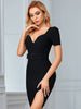 Adyce Black Short Sleeve Bandage Dress For Women Sexy V Neck Belt Bodycon Summer 2023 Celebrity Club Evening Runway Party Dress