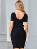 Adyce Black Short Sleeve Bandage Dress For Women Sexy V Neck Belt Bodycon Summer 2023 Celebrity Club Evening Runway Party Dress