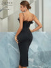 Adyce Black Spaghetti Strap Women's Midi Dress Sexy Lace Sleeveless Diamonds Celebrity Evening Party Summer Club Dresses