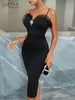 Adyce Black Spaghetti Strap Women's Midi Dress Sexy Lace Sleeveless Diamonds Celebrity Evening Party Summer Club Dresses
