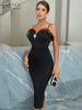Adyce Black Spaghetti Strap Women's Midi Dress Sexy Lace Sleeveless Diamonds Celebrity Evening Party Summer Club Dresses