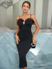 Adyce Black Spaghetti Strap Women's Midi Dress Sexy Lace Sleeveless Diamonds Celebrity Evening Party Summer Club Dresses