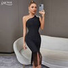 Adyce BlackTassel Midi Bodycon Bandage Dress Sexy One Shoulder Sleeveless Daimonds Women's Evening Celebrity Summer Party Dress