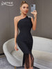 Adyce BlackTassel Midi Bodycon Bandage Dress Sexy One Shoulder Sleeveless Daimonds Women's Evening Celebrity Summer Party Dress