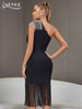 Adyce BlackTassel Midi Bodycon Bandage Dress Sexy One Shoulder Sleeveless Daimonds Women's Evening Celebrity Summer Party Dress