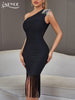 Adyce BlackTassel Midi Bodycon Bandage Dress Sexy One Shoulder Sleeveless Daimonds Women's Evening Celebrity Summer Party Dress